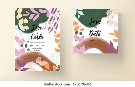 Flat Design Wedding Invitation Card With Colorful Floral And Background