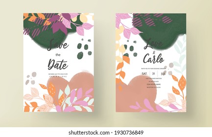 Flat design wedding invitation card with colorful floral and background