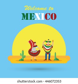Flat design, welcome to Mexico poster