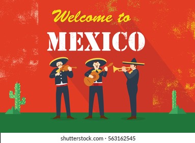 Flat design, welcome to Mexico poster