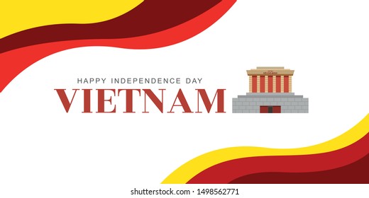 Flat design welcome to Vietnam banner, Ho Chi Mihn Mausoleum, vector