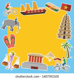 Flat design, Welcome to Vietnam icons and landmarks, vector