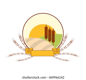 flat design wheat ear badge icon vector illustration