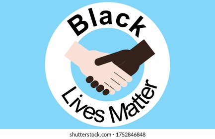 Flat design white and black hand make a hand shake with wording Black Lives Matter for current America protest situation, Use for Graphic, Vector illustrations, ad, artwork, template.