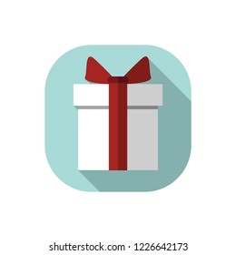 Flat design White Present Box with Red Bow 