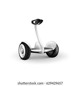  Flat design of white segway. Individual transport gyrometer vector illustration.