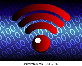 Flat Design With Wifi Icon Network Sign,Symbol And Abstract Technological Binary Number Background . For Mobile User Interface. For Placards, Banners, Presentations, Reports, Card. Vector Illustration