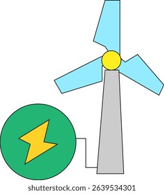 Flat Design Wind Turbine Generating Renewable Electricity with Power Storage Icon – Clean Energy Concept Illustration