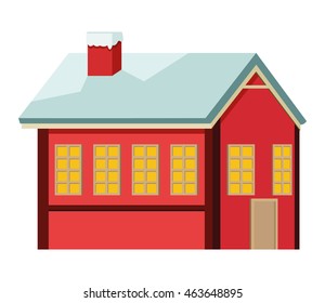 flat design winter cabin icon vector illustration