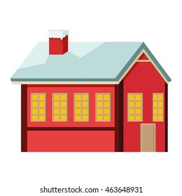 flat design winter cabin icon vector illustration