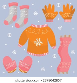 Flat design winter clothes and essentials for christmas