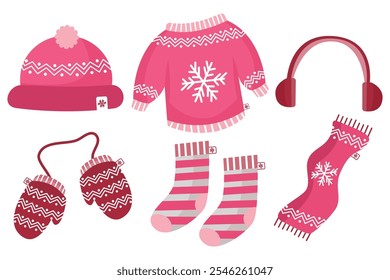 Flat design winter clothes and essentials for christmas. Suitable for flat design graphic illustration, clip art, stickers, etc 