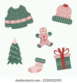 flat design of winter essentials set