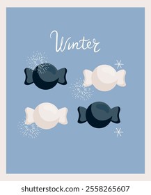 Flat Design Winter Illustration with Four Sweet Candy