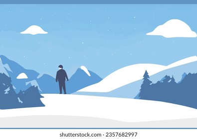 Flat design winter landscape vector, illustration, wallpaper, winter background