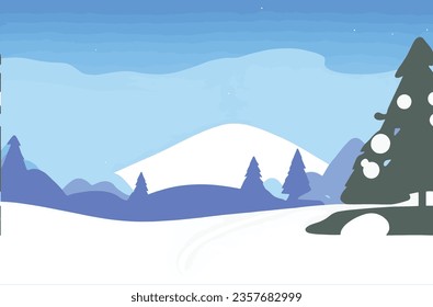 Flat design winter landscape vector, illustration, wallpaper, winter background