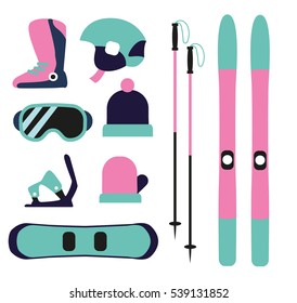 Flat design winter sport concept. Winter sports equipment.