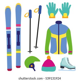 Flat design winter sport concept. Winter sports equipment.