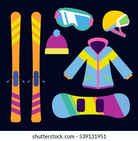 Flat design winter sport concept. Winter sports equipment.