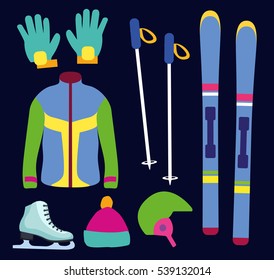Flat design winter sport concept. Winter sports equipment.