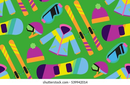 Flat design winter sport concept. Pattern with Winter sports equipment.