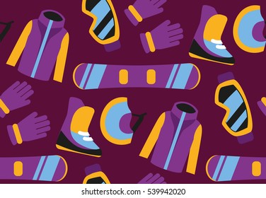 Flat design winter sport concept. Pattern with Winter sports equipment.