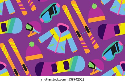 Flat design winter sport concept. Pattern with Winter sports equipment.