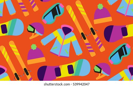 Flat design winter sport concept. Pattern with Winter sports equipment.