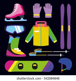 Flat design winter sport concept. Winter sports equipment.