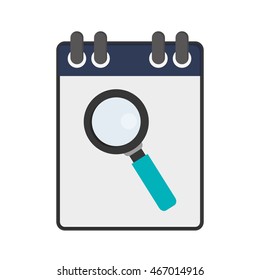flat design wired notebook with magnifying glass icon vector illustration