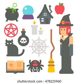 Flat design witch item set illustration vector