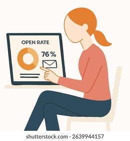 Flat Design Woman Analyze Data on Tablet Computer Infographic Illustration