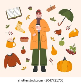 Flat design woman in autumn illustration 