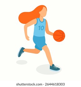 Flat Design Woman Basketball Player Dribbling Ball Sport Character Illustration