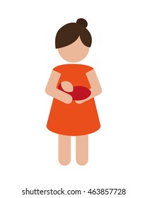 flat design woman carrying baby icon vector illustration