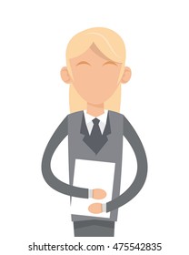 flat design woman character with suit icon vector illustration