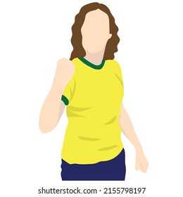 flat design of a woman cheering for brazil in the cup with yellow shirt