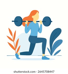 Desenho plano Mulher fazendo Barbell Squats Treinamento e Exercício Ilustração