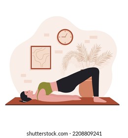 Flat design of woman at home are exercising. Workout. Illustration for websites, landing pages, mobile applications, posters and banners. Trendy flat vector illustration