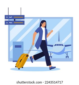 Flat design of woman missed flight. Illustration for website, landing page, mobile app, poster and banner. Trendy flat vector illustration