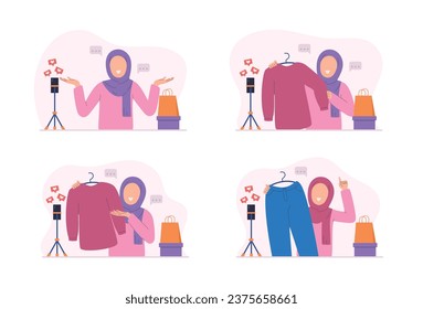 Flat design of woman muslim selling online