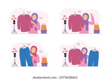 Flat design of woman muslim selling online