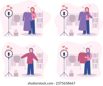 Flat design of woman Muslim selling online
