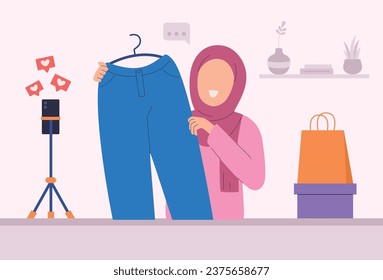 Flat design of woman muslim selling online