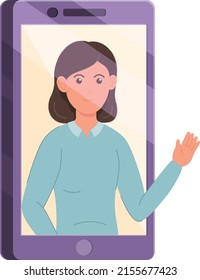flat design of a woman on a mobile phone background