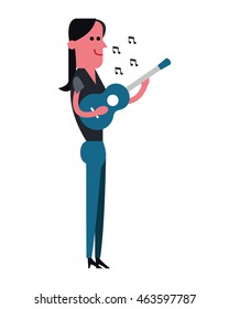 flat design woman playing guitar icon vector illustration