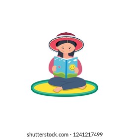 flat design woman is reading a book