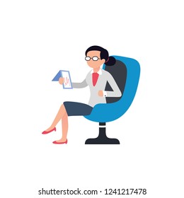 flat design woman is sitting in a chair