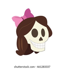 flat design woman skull cartoon icon vector illustration