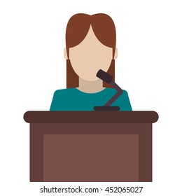 flat design woman speaking on stand icon vector illustration